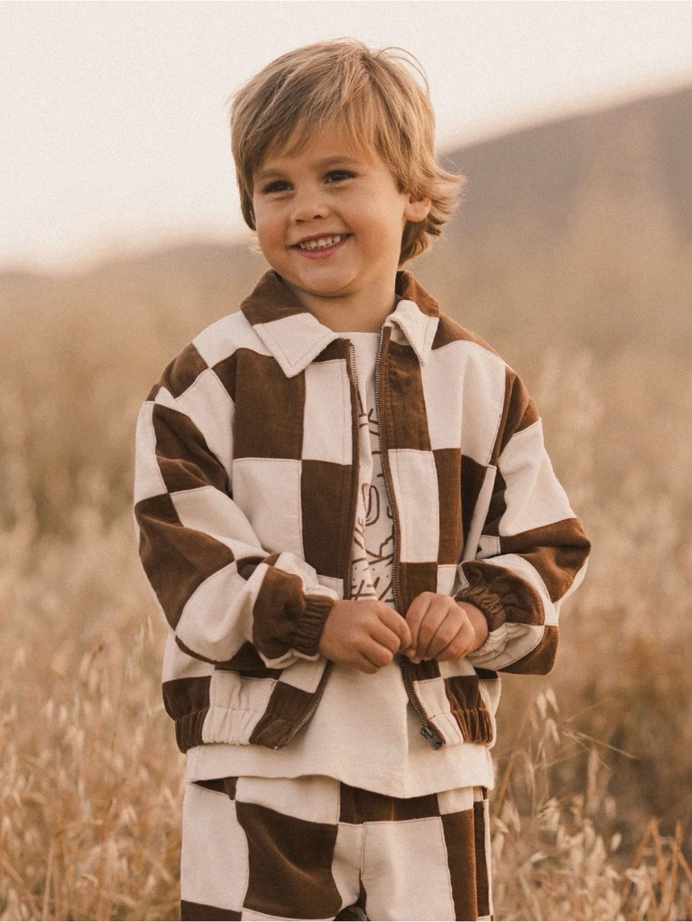 Rylee+Cru Cord Bomber Jacket in Saddle Check Size 4/5Y